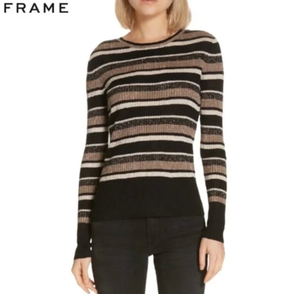 FRAME Metallic Striped Sweater In Gold